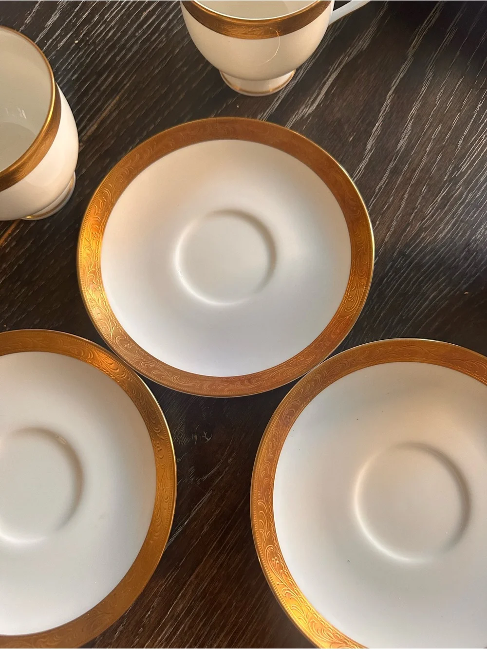 Mikasa Crown Jewel Gold Rimmed Teacup and Saucer Set x3